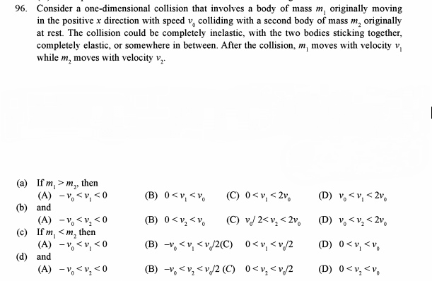 Question image for Consider a one-dimensional collision that involve